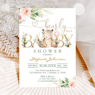 We Can Bearly Wait Teddy Bear Baby Shower Invitation