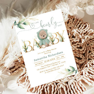 We Can Bearly Wait Teddy Bear Baby Shower  Invitation