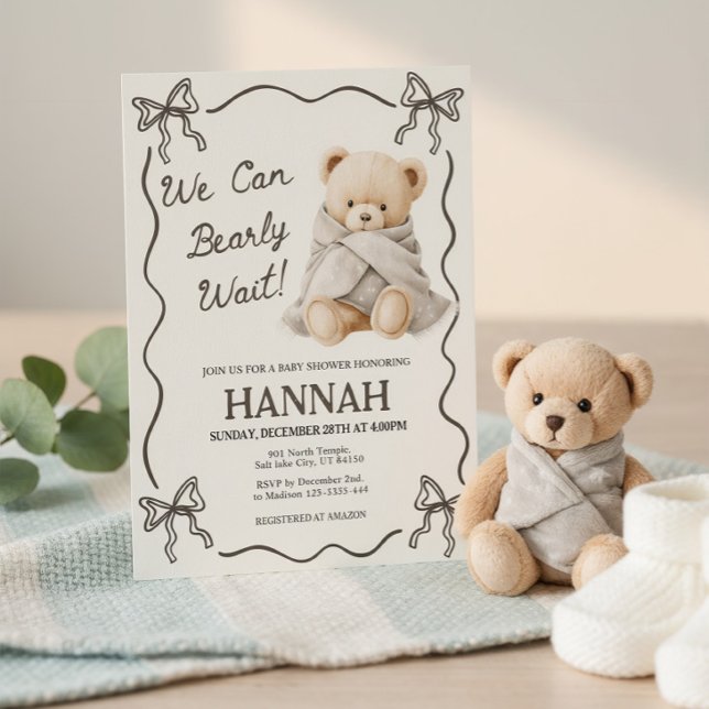We Can Bearly Wait, Teddy Bear Baby Shower  Invitation (Creator Uploaded)