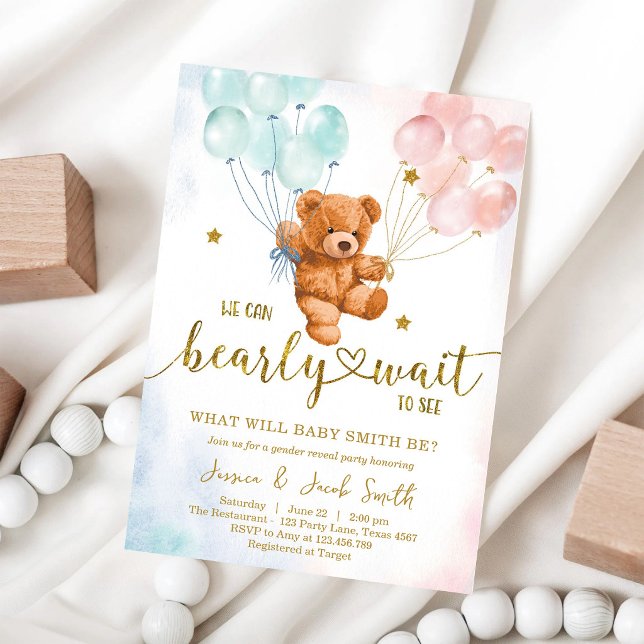 We Can Bearly Wait Teddy Bear Baby Shower Invitation (Creator Uploaded)
