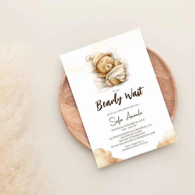 We Can Bearly Wait Teddy Bear baby Shower Invitation (Creator Uploaded)