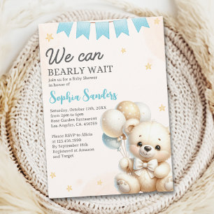 "We Can Bearly Wait! Teddy Bear Baby Shower Invitation