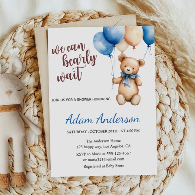 We Can Bearly Wait Teddy Bear Baby Shower  Invitation (Creator Uploaded)