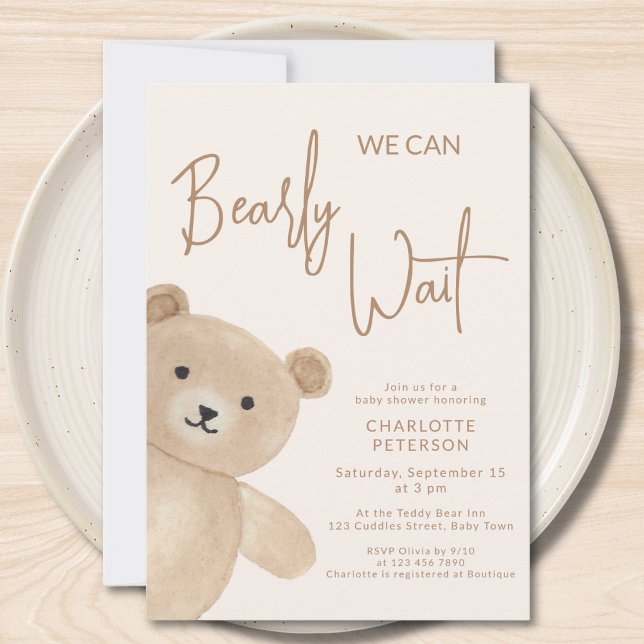 We Can Bearly Wait Teddy Bear Baby Shower  Invitation (Creator Uploaded)