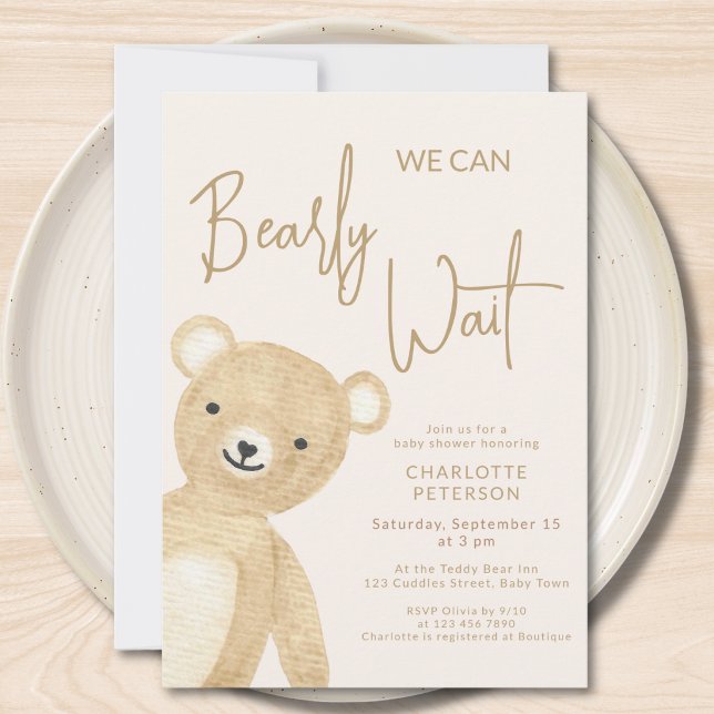 We Can Bearly Wait Teddy Bear Baby Shower  Invitation (Creator Uploaded)