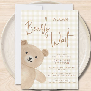 We Can Bearly Wait Teddy Bear Baby Shower Invitation