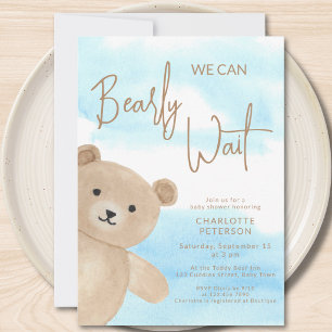 We Can Bearly Wait Teddy Bear Baby Shower Invitation