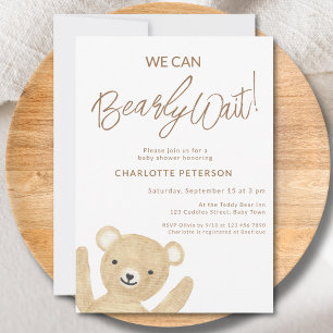 We Can Bearly Wait Teddy Bear Baby Shower Invitation
