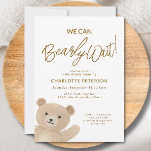 We Can Bearly Wait Teddy Bear Baby Shower Invitation