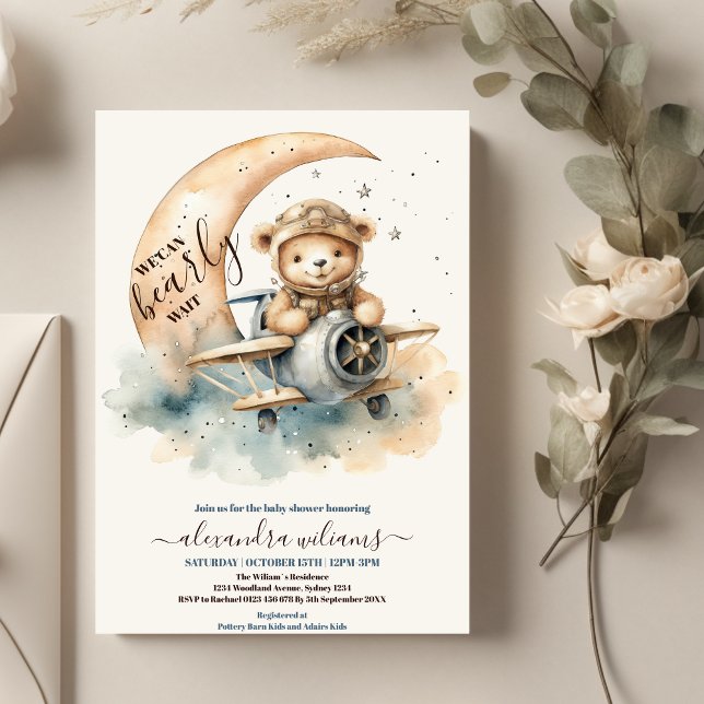 We Can Bearly Wait Teddy Bear  Baby Shower  Invitation (Creator Uploaded)