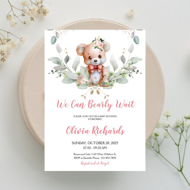 We Can Bearly Wait Teddy Bear Baby Shower Invitation (Creator Uploaded)