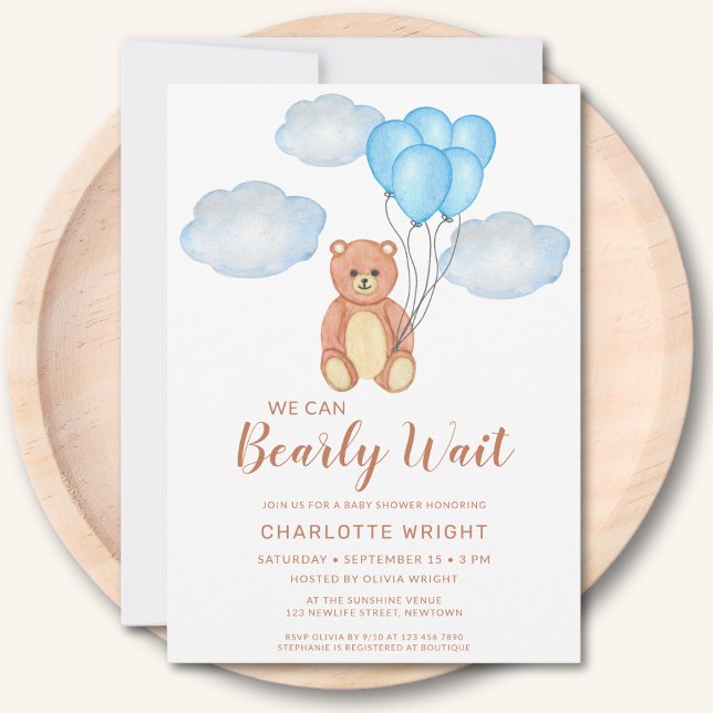 We Can Bearly Wait Teddy Bear Baby Shower Invitation (Creator Uploaded)