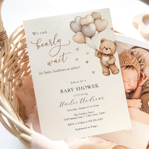 We Can Bearly Wait Teddy Bear Baby Shower Invitation