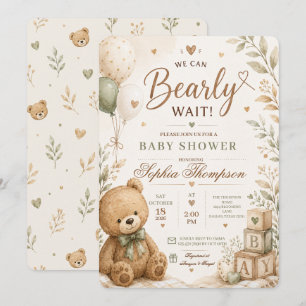 We Can Bearly Wait Teddy Bear Baby Shower Invitation