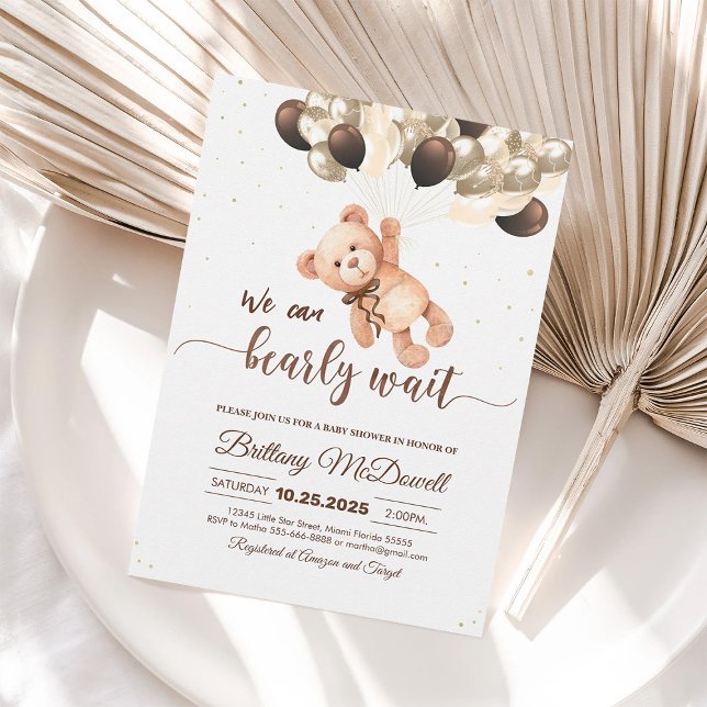 We Can Bearly Wait Teddy Bear Baby Shower Invite (Creator Uploaded)