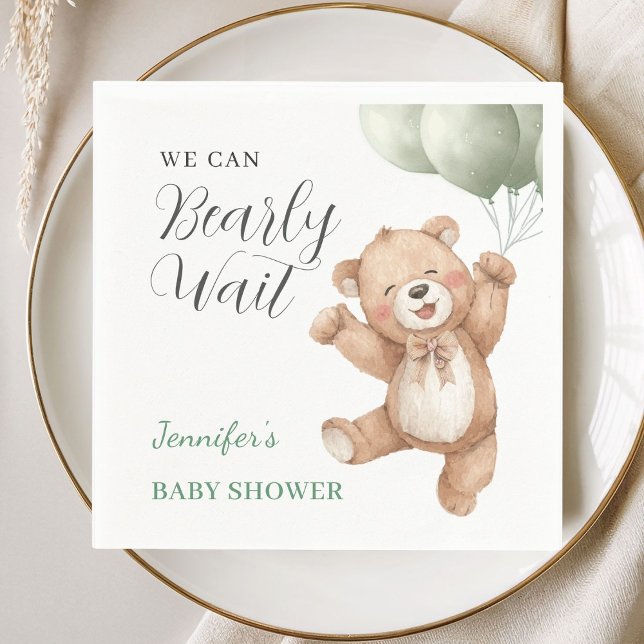 We Can Bearly Wait Teddy Bear Baby Shower Napkin (Creator Uploaded)