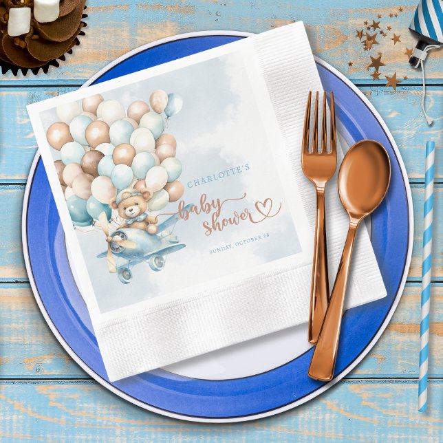 We Can Bearly Wait Teddy Bear Baby Shower Napkin (We can bearly wait baby shower paper napkins, baby shower decor,)