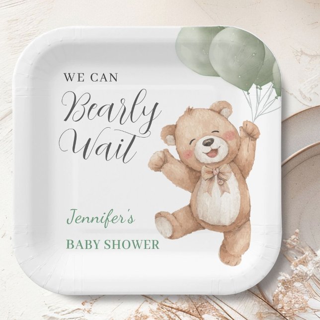 We Can Bearly Wait Teddy Bear Baby Shower  Paper Plate (Creator Uploaded)