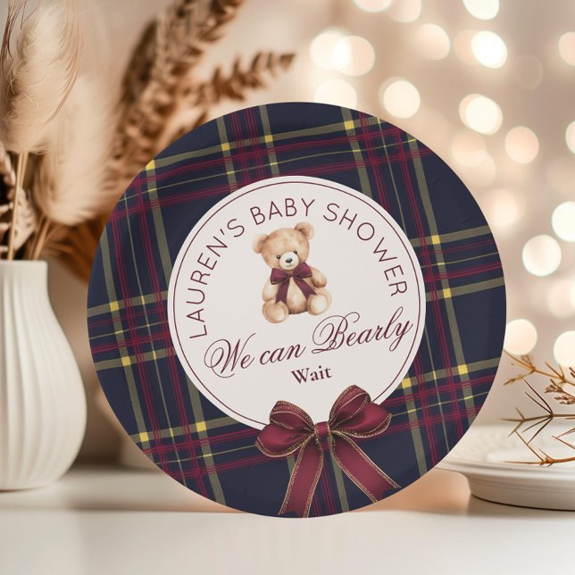 We can bearly wait teddy bear Baby Shower Paper Plate (Creator Uploaded)