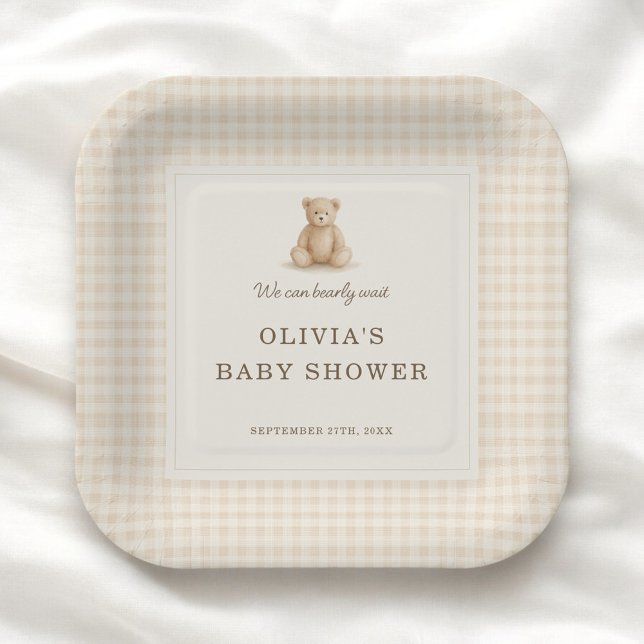 We Can Bearly Wait Teddy Bear Baby Shower Party Paper Plate (Creator Uploaded)