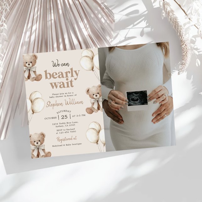 We Can Bearly Wait Teddy Bear Baby Shower Photo Invitation (Creator Uploaded)