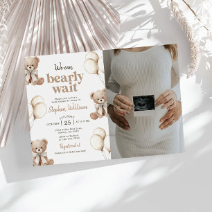 We Can Bearly Wait Teddy Bear Baby Shower Photo Invitation