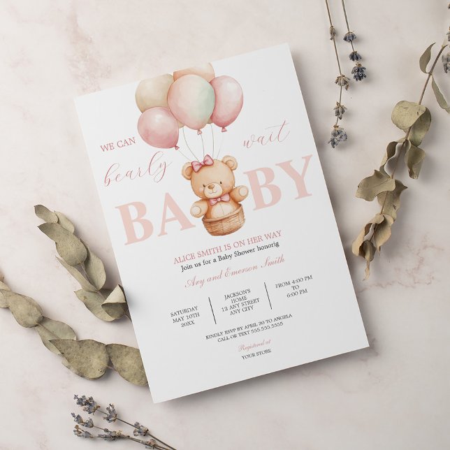 We can Bearly Wait Teddy Bear Baby Shower Pink Invitation (Creator Uploaded)