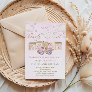 We can Bearly Wait Teddy Bear Baby Shower Pink Invitation
