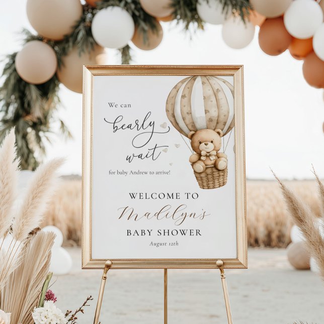 We Can Bearly Wait Teddy Bear Baby Shower Welcome Poster (Creator Uploaded)