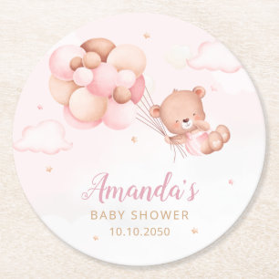 We Can Bearly Wait! Teddy Bear Balloon Baby Shower Round Paper Coaster