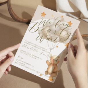 We Can Bearly Wait Teddy Bear Balloons Baby Shower Invitation
