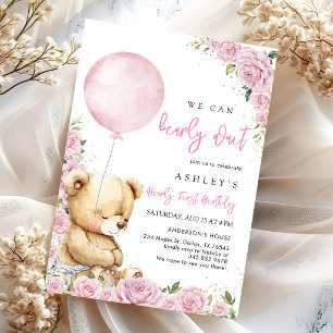 We Can Bearly Wait Teddy Bear Birthday Invitation