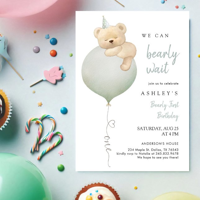 We Can Bearly Wait Teddy Bear Birthday Invitation (Creator Uploaded)