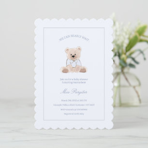 We Can Bearly Wait Teddy Bear Blue Baby Shower Invitation