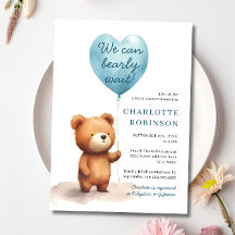 We Can Bearly Wait Teddy Bear Blue Boy Baby Shower