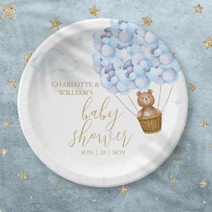 We Can Bearly Wait Teddy Bear Blue Boy Baby Shower Paper Plate