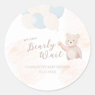 We Can Bearly Wait Teddy Bear Boy Baby Shower Classic Round Sticker