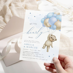 We Can Bearly Wait Teddy Bear Boy Baby Shower Invi Invitation