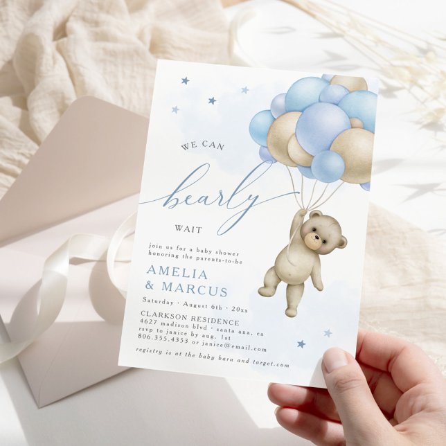 We Can Bearly Wait Teddy Bear Boy Baby Shower Invi Invitation (Creator Uploaded)