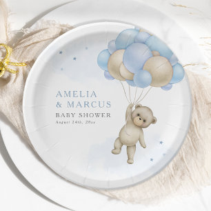 We Can Bearly Wait Teddy Bear Boy Baby Shower Invi Paper Plate