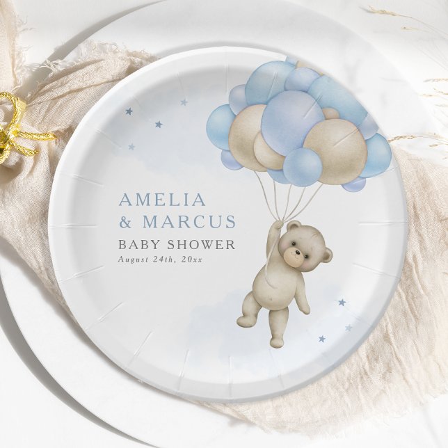 We Can Bearly Wait Teddy Bear Boy Baby Shower Invi Paper Plate (Creator Uploaded)