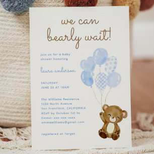 We can bearly wait teddy bear boy baby shower invitation