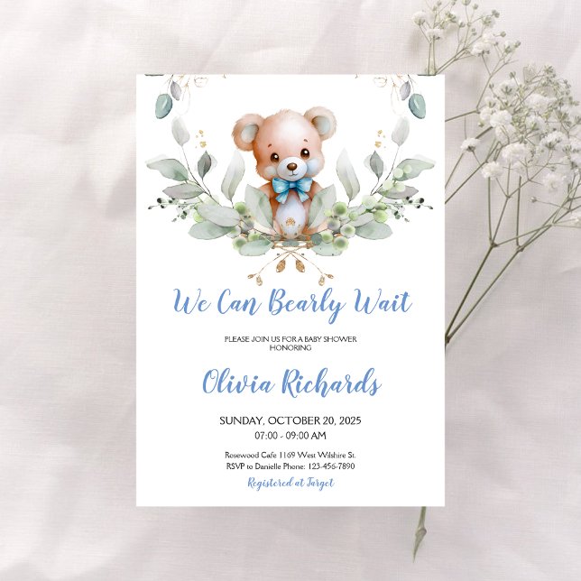 We Can Bearly Wait Teddy Bear Boy Baby Shower Invitation (Creator Uploaded)