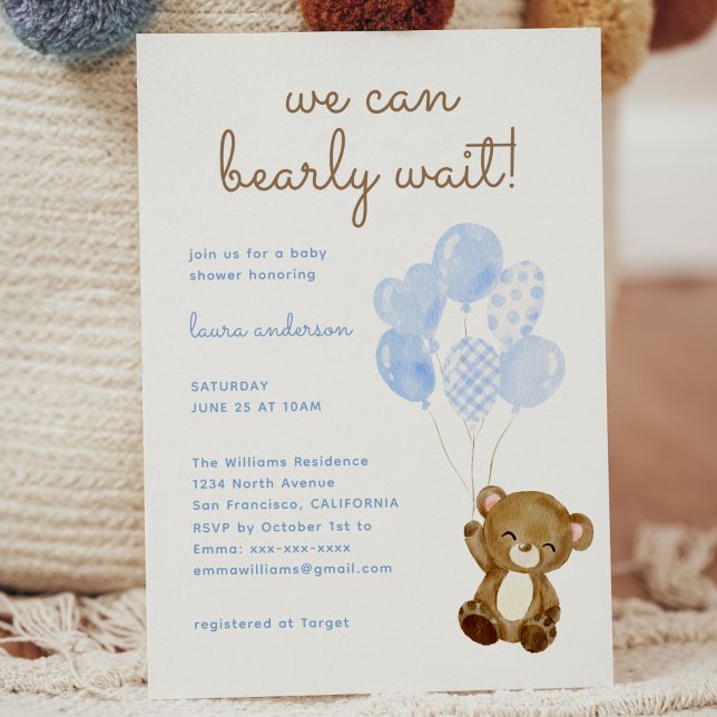 We can bearly wait teddy bear boy baby shower invitation (Creator Uploaded)