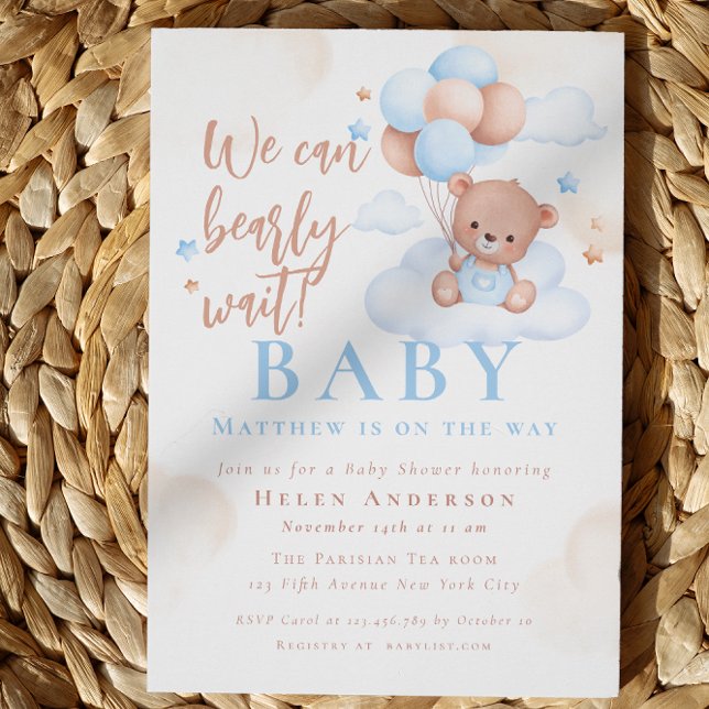 We can Bearly Wait Teddy Bear Boy Baby Shower Invitation (We can Bearly Wait Teddy Bear Boy Baby Shower Invitation)