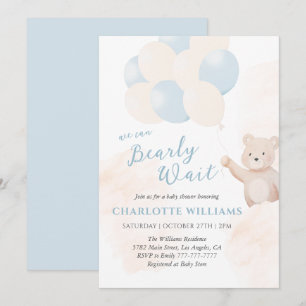 We Can Bearly Wait   Teddy Bear Boy Baby Shower Invitation