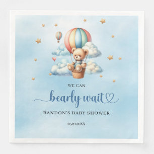 We can bearly wait teddy bear boy baby shower napkin