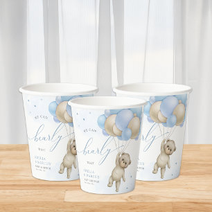 We Can Bearly Wait Teddy Bear Boy Baby Shower  Paper Cups
