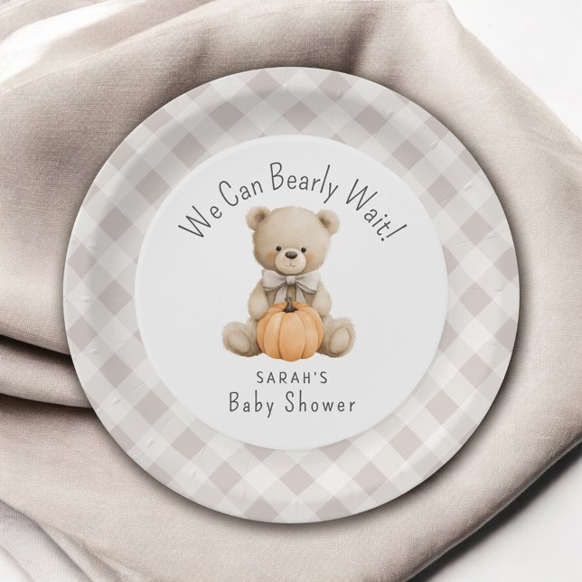 We Can Bearly Wait Teddy Bear Boy Baby Shower Paper Plate (Creator Uploaded)