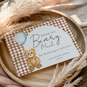 We Can Bearly Wait Teddy Bear Boy Baby Shower  Thank You Card
